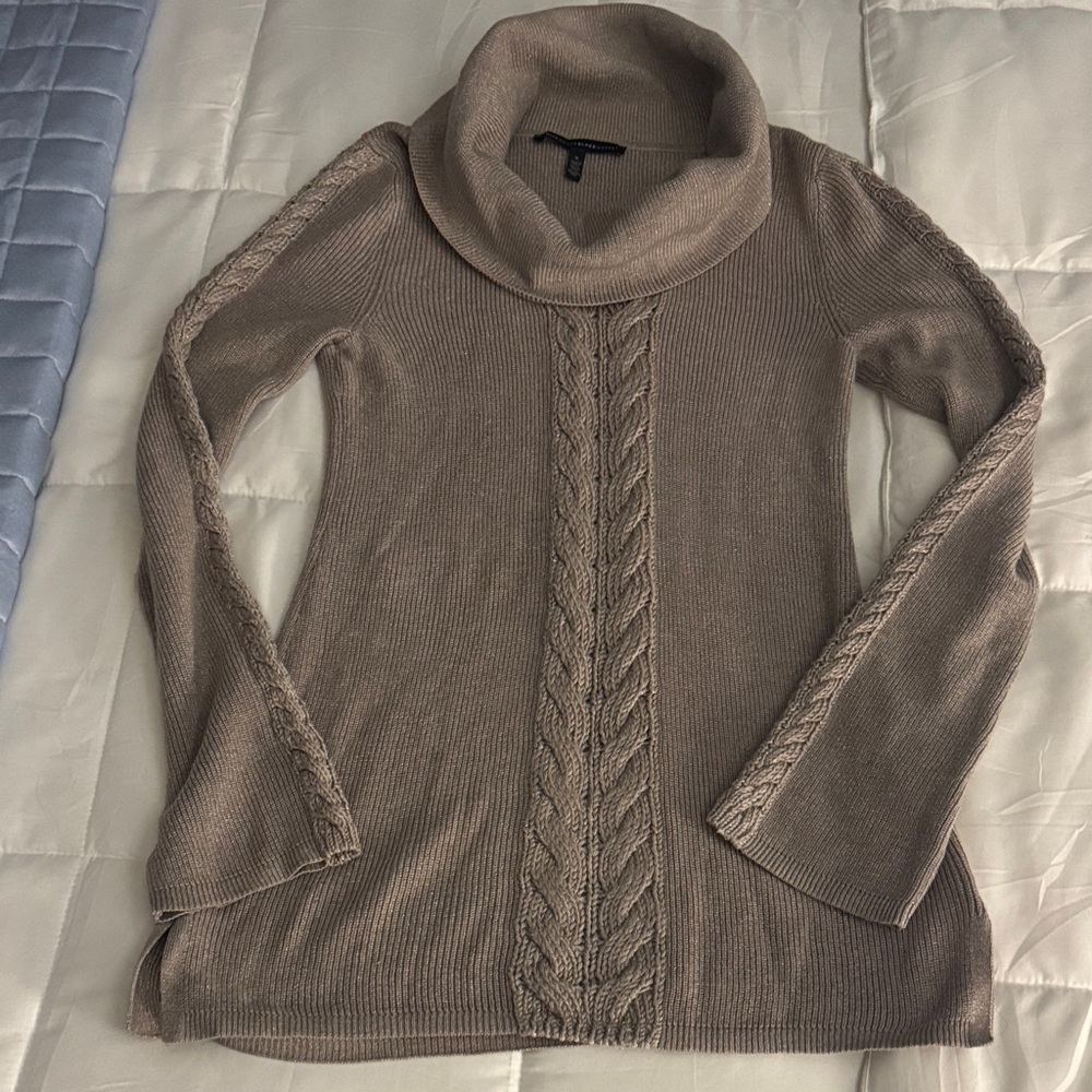 White House Black Market Women's Taupe Sweater with Cable Knit Design